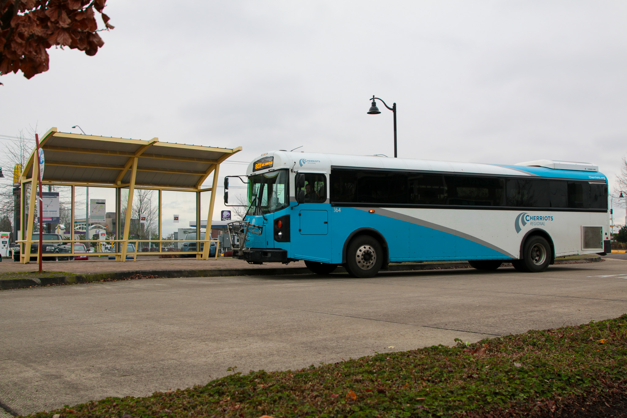 Cherriots Regional Route 80X bus at Woodburn Memorial Transit Center (Bay 4)